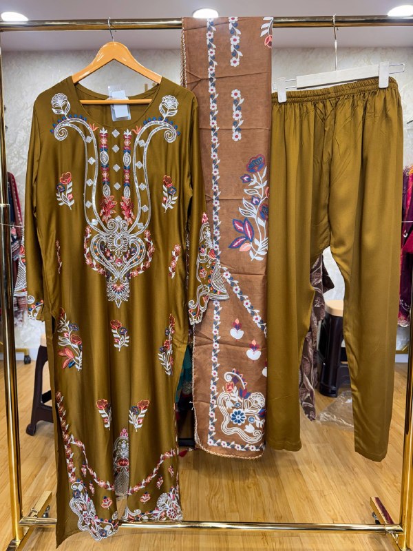 Ready To Wear Golden Sky Blue Wine Dark Aqua Green IMP Rayon Cotton Kurti Pant With Dupatta