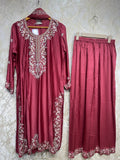 Ready To Wear Black And Pink Rayon Satin Embroidery Kurti Palazo With Dupatta