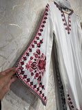 Ready To Wear White Black Rayon Satin Embroidery Kurti Palazo With Dupatta