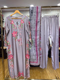 Ready To Wear Cream Lavender Grey Wine Mehandi Maroon Rayon Satin Kurti Embroidery Pant With Dupatta