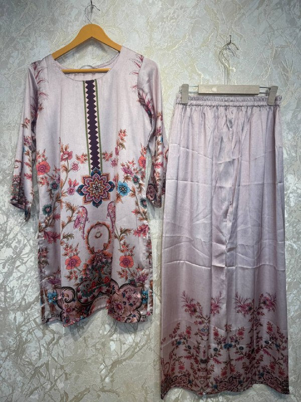 Ready To Wear Lavender Blush IMP Rayon Satin Turkish Kurti Palazo