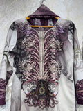 Ready To Wear Purple Green Giza Cotton Embroidery Kurti Pant With Dupatta