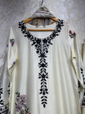 Ready To Wear Cream Wine Sky Blue Lavender Rayon Satin Embroidery Kurti Pant With Dupatta