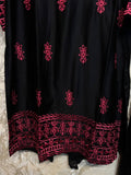 Ready To Wear Black Rayon Satin Embroidery Kurti Farshi Salwar With Dupatta