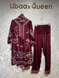 Ready To Wear Peach Black Maroon Rayon Satin Embroidery Farshi Salwar Kurti With Dupatta