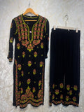 Ready To Wear Black Orange Rayon Cotton Chikankari Kurti Palazo