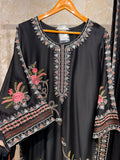 Ready To Wear Black Maroon Navy Blue Copper Brown Rayon Satin Embroidery Kurti Farshi Salwar With Dupatta