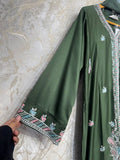 Ready To Wear Green Lavender Rayon Satin Embroidery Kurti Palazo With Dupatta