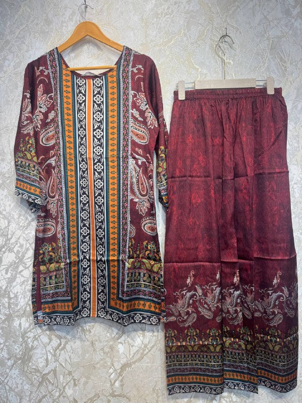 Ready To Wear Maroon IMP Rayon Satin Turkish Kurti Palazo