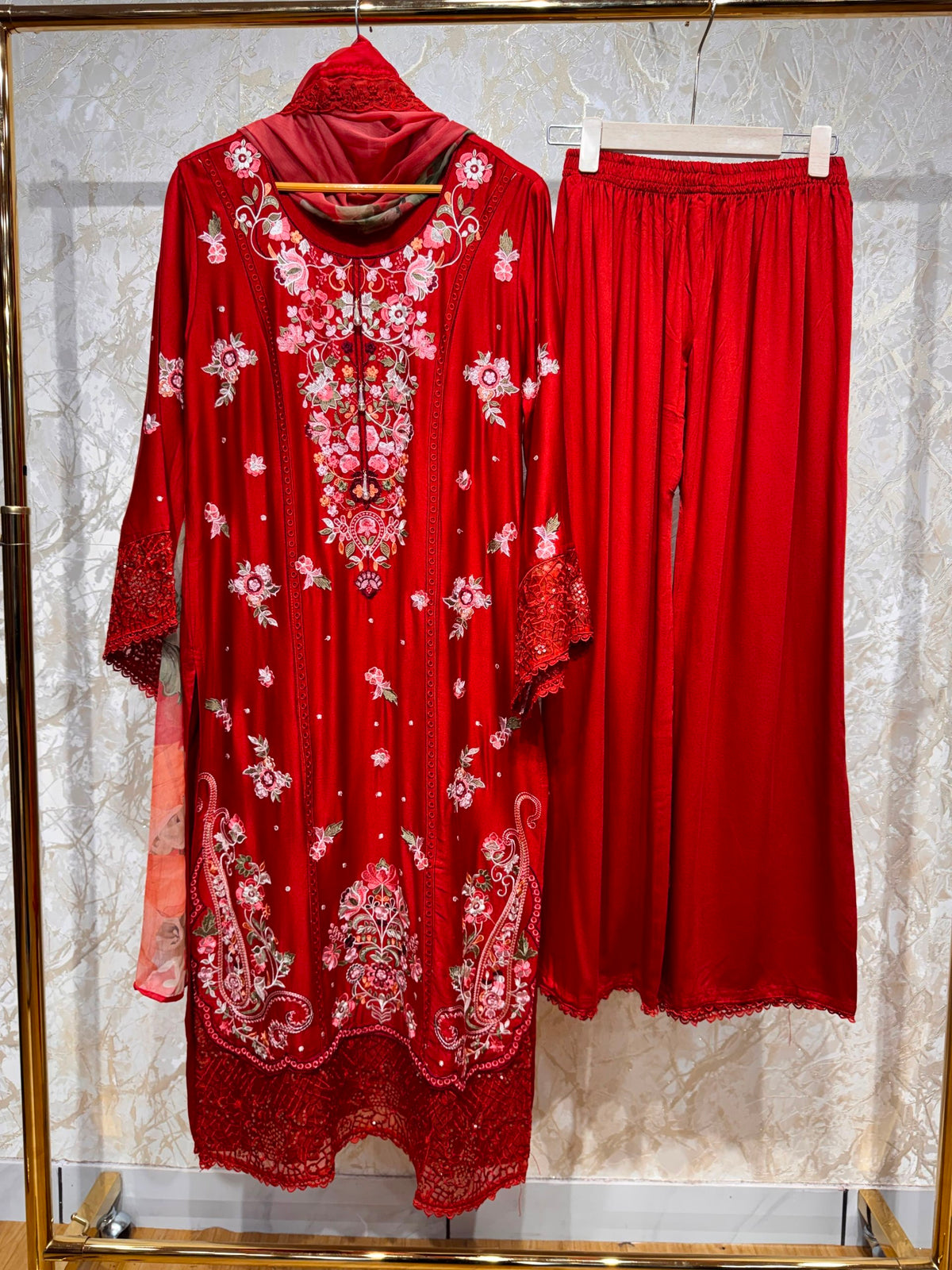 Ready To Wear Fanta Color White Black Rayon Satin Embroidery Kurti Plazo With Dupatta