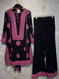 Ready To Wear Black Mustard Peacock Green Rayon Satin Embroidery Kurti Farshi Salwar With Dupatta