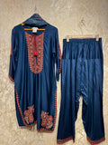 Ready To Wear Cream Maroon Navy Blue Rayon Satin Kurti Farshi Salwar With Dupatta