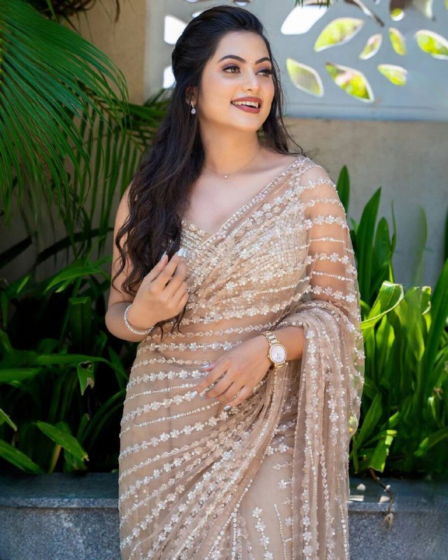 Georgette Butterfly Mono Net Sequence Work Saree With Blouse