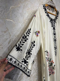 Ready To Wear Cream Wine Sky Blue Lavender Rayon Satin Embroidery Kurti Pant With Dupatta