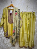 Ready To Wear Golden Yellow Crunchy Silk Kurti Farshi Salwar With Dupatta