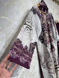 Ready To Wear Purple Green Giza Cotton Embroidery Kurti Pant With Dupatta