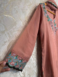 Ready To Wear Peach IMP Crunchy Silk Embroidery Kurti Farshi Salwar With Dupatta