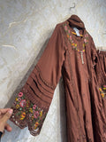 Ready To Wear Brown Rayon Satin Embroidery Anarkali Suit With Dupatta