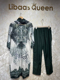 Ready To Wear Purple Green Giza Cotton Embroidery Kurti Pant With Dupatta