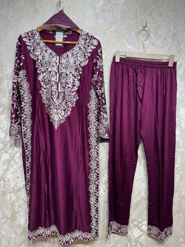 Ready To Wear Falsa Rayon Satin Embroidery Kurti Palazo With Dupatta