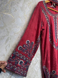 Ready To Wear Crimson Red IMP Rayon Satin Embroidery Kurti Farshi Salwar With Dupatta
