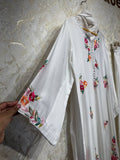 Ready To Wear White Rayon Satin Embroidery Kurti Pant With Dupatta