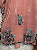 Ready To Wear Peach IMP Crunchy Silk Embroidery Kurti Farshi Salwar With Dupatta