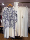 Ready To Wear Cream Antique Gold IMP Rayon Cotton Kashmiri Work Kurti Palazo With Dupatta