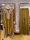 Ready To Wear White Maroon Golden IMP Rayon Cotton Kurti Palazo With Dupatta