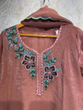 Ready To Wear Peach IMP Crunchy Silk Embroidery Kurti Farshi Salwar With Dupatta