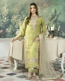 Exclusive Green , Red & Black Jimmy Silk Embroidery Work Pakistani Suit With Dupatta