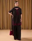 Exclusive Black Pure Crep Sequence Work Farshi Suit With Dupatta