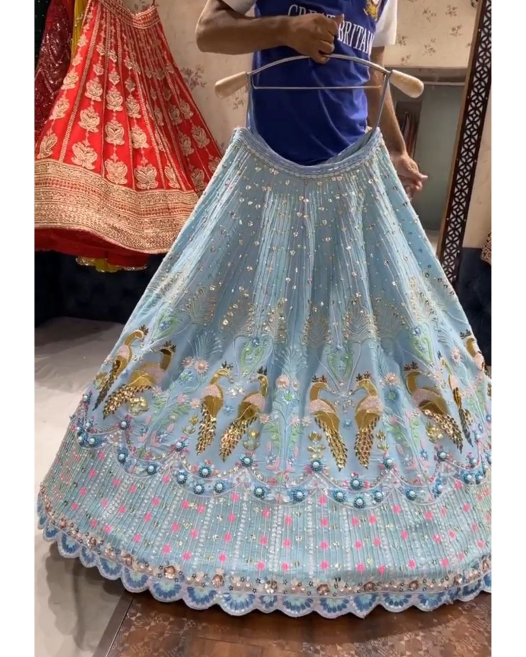 Ready To Wear Powder Blue Georgette Embroidery Work Lehenga Choli With Dupatta