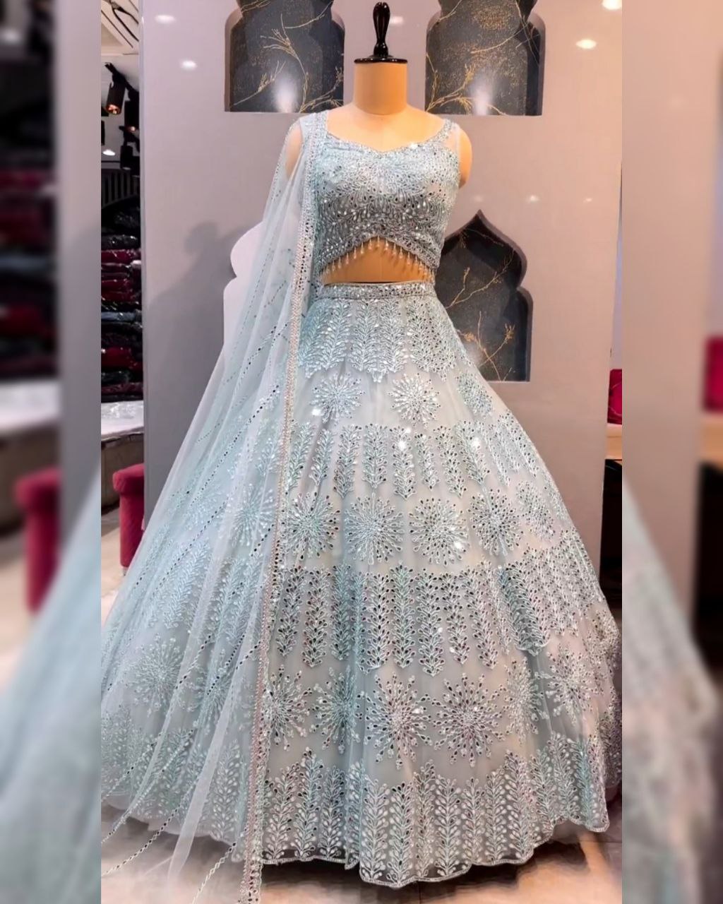Ready To Wear Lavender & Sky Soft Georgette Embroidery Work Lehenga Choli With Dupatta