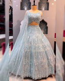 Ready To Wear Lavender & Sky Soft Georgette Embroidery Work Lehenga Choli With Dupatta