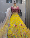 Ready To Wear Sky & Yellow Organza Silk Embroidery Work Lehenga Choli With Dupatta