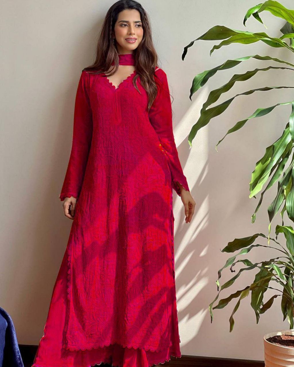 Gorgeous Peach Pure Georgette Embroidery Work Pakistani Suit Whit Dupatta