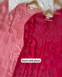 Ready To Wear Pink & Peach Soft Georgette Embroidery Work Pant Suit With Dupatta