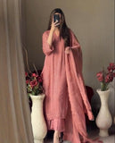 Ready To Wear Lime , Peach & Sky Georgette Silk Thread Work Pant Suit With Dupatta