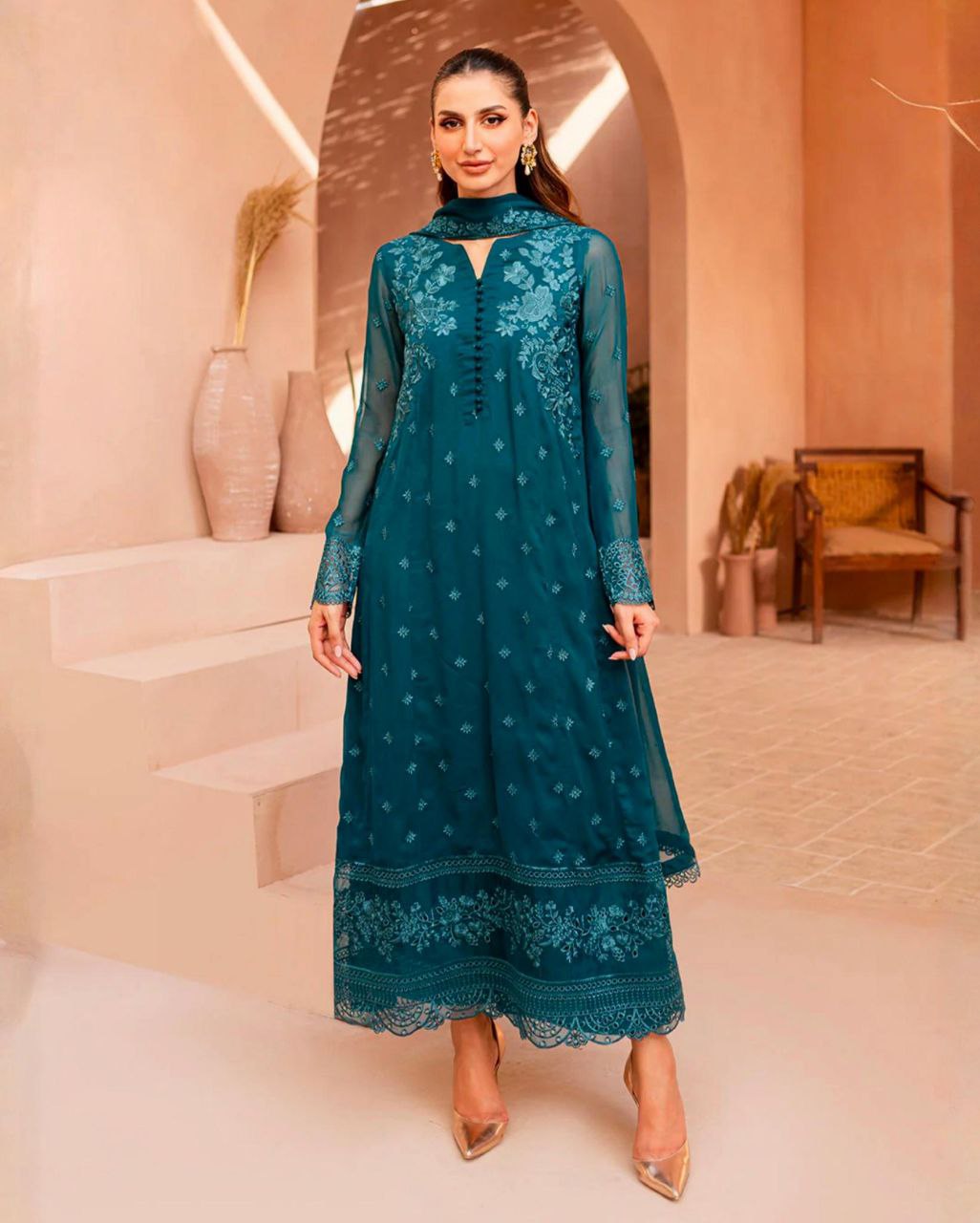 Ready To Wear Morpinch Soft Georgette Embroidery Work Pakistani Suit With Dupatta