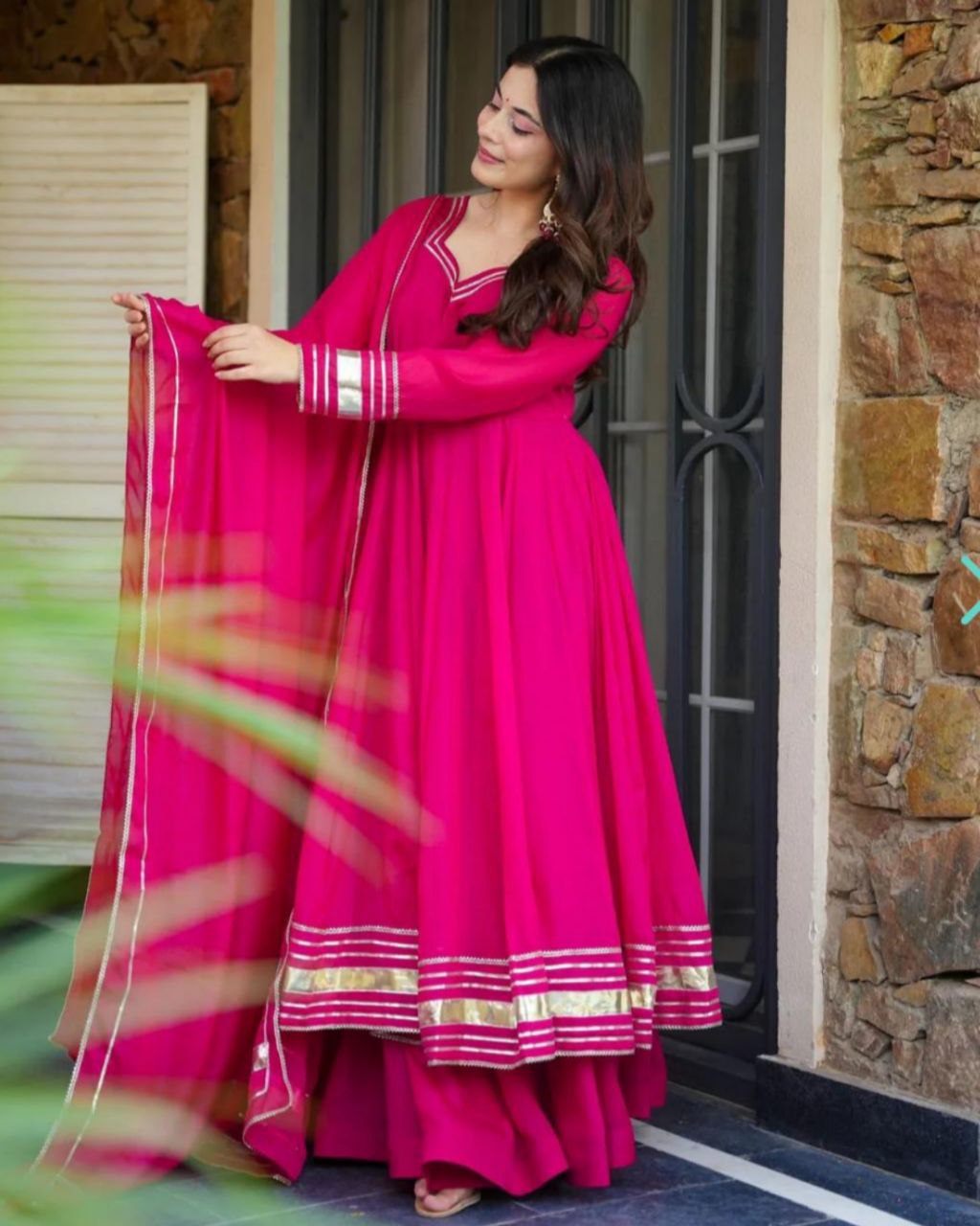 Ready To Wear Hot Pink Soft Georgette Embroidery Work Sharara Suit With Dupatta