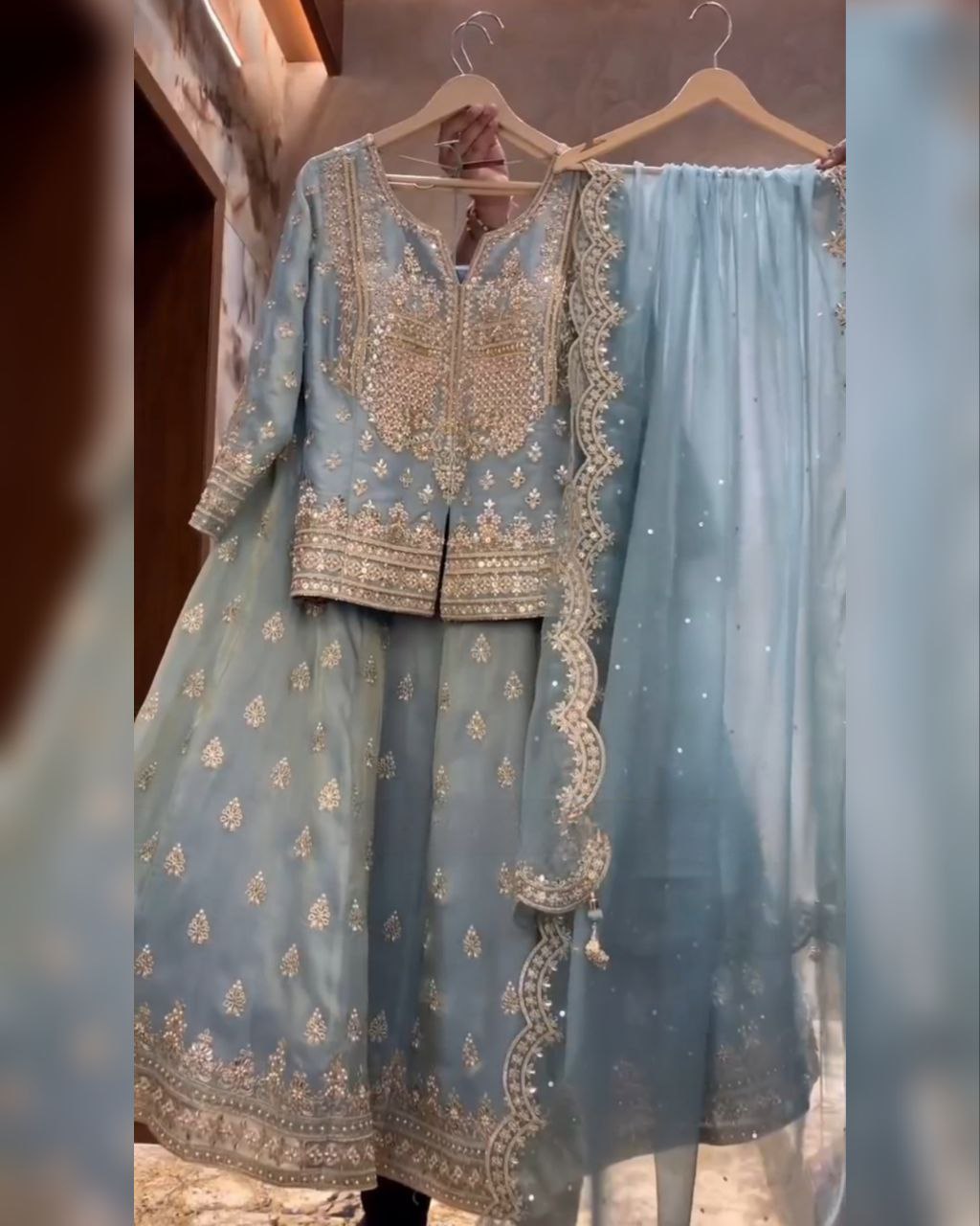 Ready To Wear Sky Georgette Silk Sequence Work Lehenga Choli With Dupatta