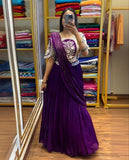 Ready To Wear Purple Soft Georgette Embroidery Work Lehenga Saree With Blouse