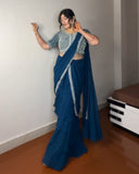 Ready To Wear Wine , Morpinch & Black Pure Georgette Embroidery Work Lehenga Saree With Blouse