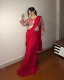 Ready To Wear Morpinch & Hot Pink Pure Georgette Embroidery Work Lehenga Saree With Blouse