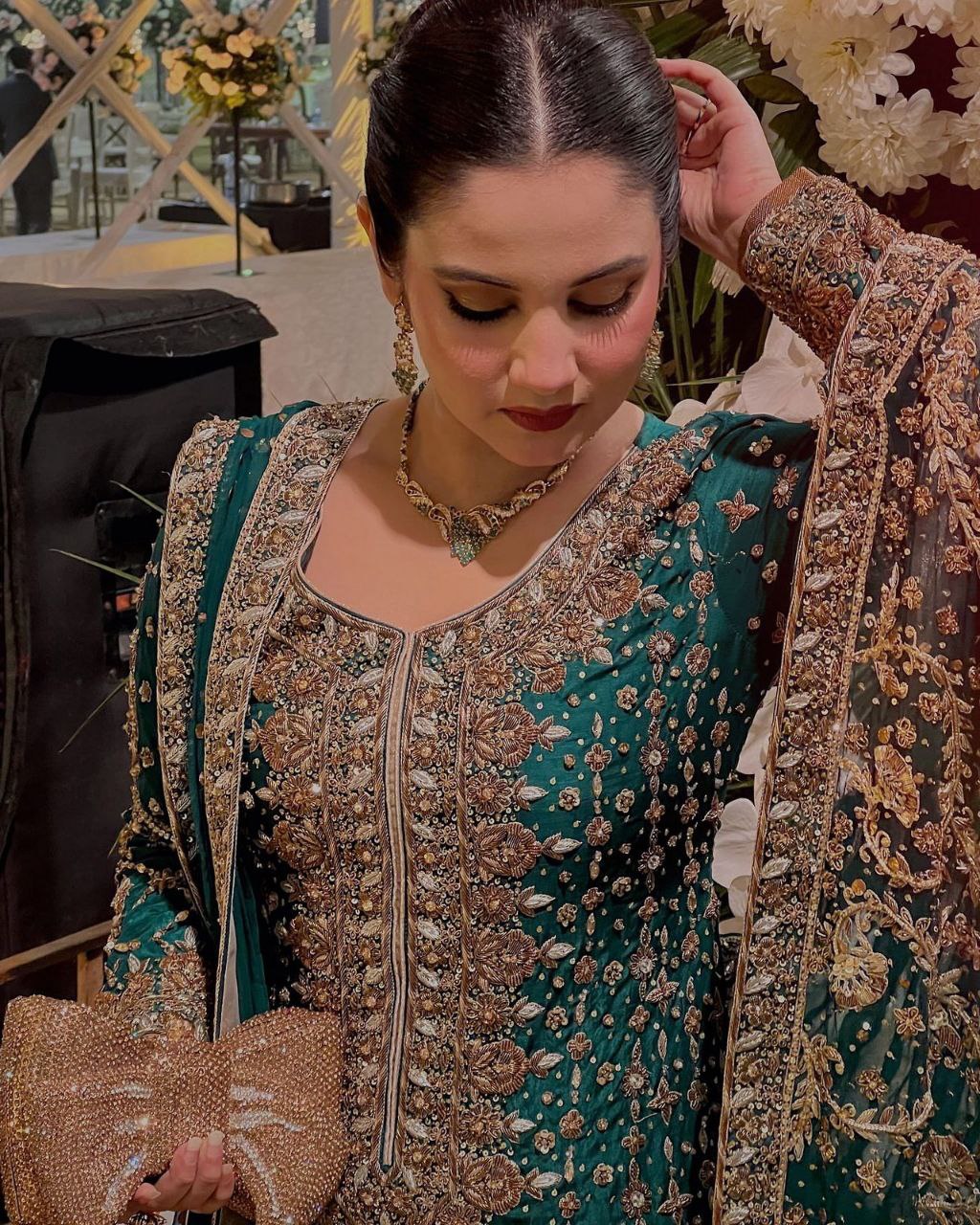 Ready To Wear Dark Green Jimmy Silk Embroidery Work Pakistani Suit With Dupatta