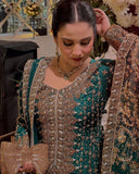 Ready To Wear Dark Green Jimmy Silk Embroidery Work Pakistani Suit With Dupatta