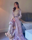 Ready To Wear Light Purple Crep Silk Embroidery Work Farshi Suit With Dupatta