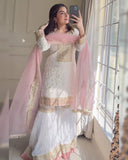 Ready To Wear Cream Soft Georgette Embroidery Work Gharara Suit With Dupatta