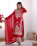 Ready To Wear Red Pure Silk Embroidery Work Pant Suit With Dupatta